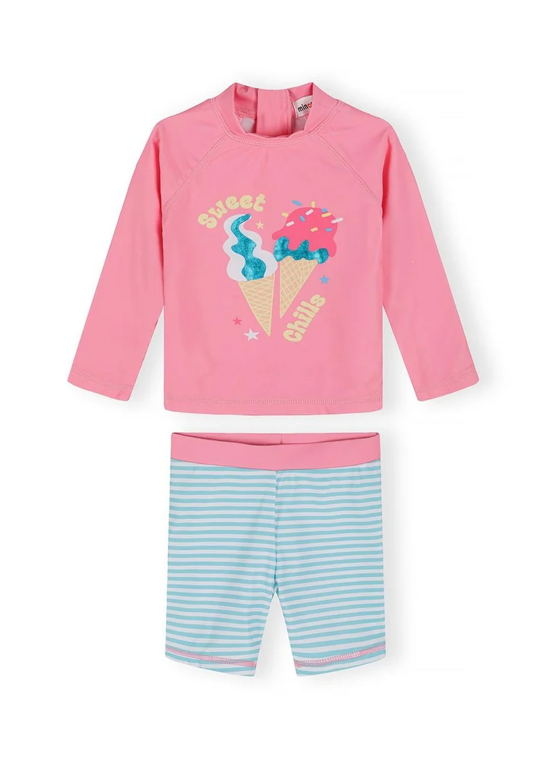مينوتي Girls rash vest swim set pink and blue